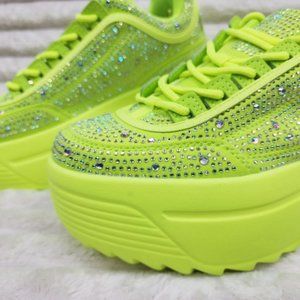 Cush Baby 2 Neon Yellow Rhinestone Platform Sneakers